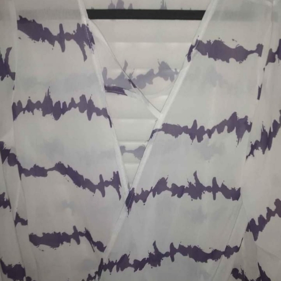 Dressy White and Purple sheer faux wrap blouse - Picture 2 of 4